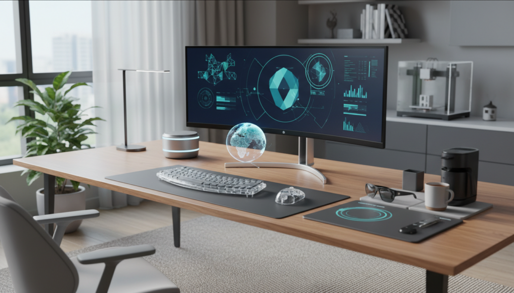 Editorial photograph for article about: A Beginner\'s Guide to Setting Up a 2026 Home Office: Essential Gadgets and Tools