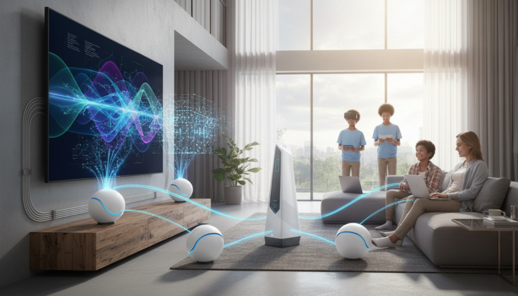 Editorial photograph for article about: The Complete Guide to WiFi 7 Mesh Systems: Understanding the Technology That\'s Redefi