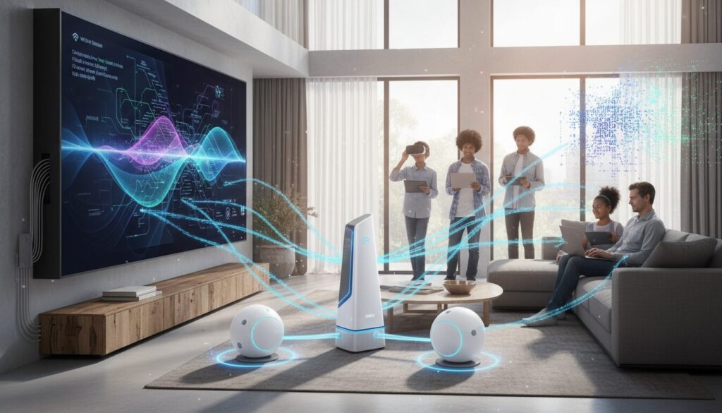 Editorial photograph for article about: The Complete Guide to WiFi 7 Mesh Systems: Understanding the Technology That\'s Redefi